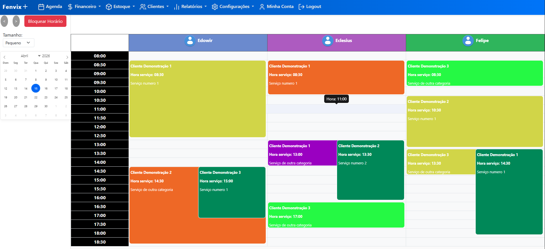 agenda com alguns agendamentos, simples e facil